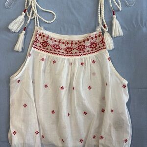 Altar'd State Cream and Red Embroidered Tank Top